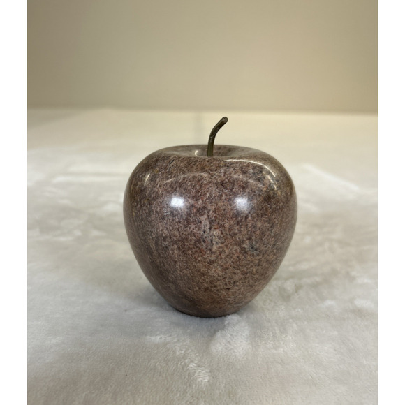 Vintage Marble Stone Apple Paperweight Brass Stem Fruit Teacher Gift Desk Chrty - Picture 3 of 9